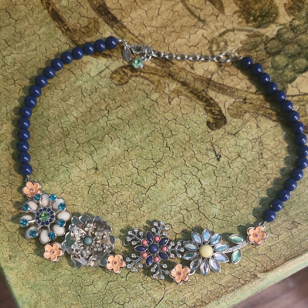 Lia Sophia Blue and Silver Floral Necklace
